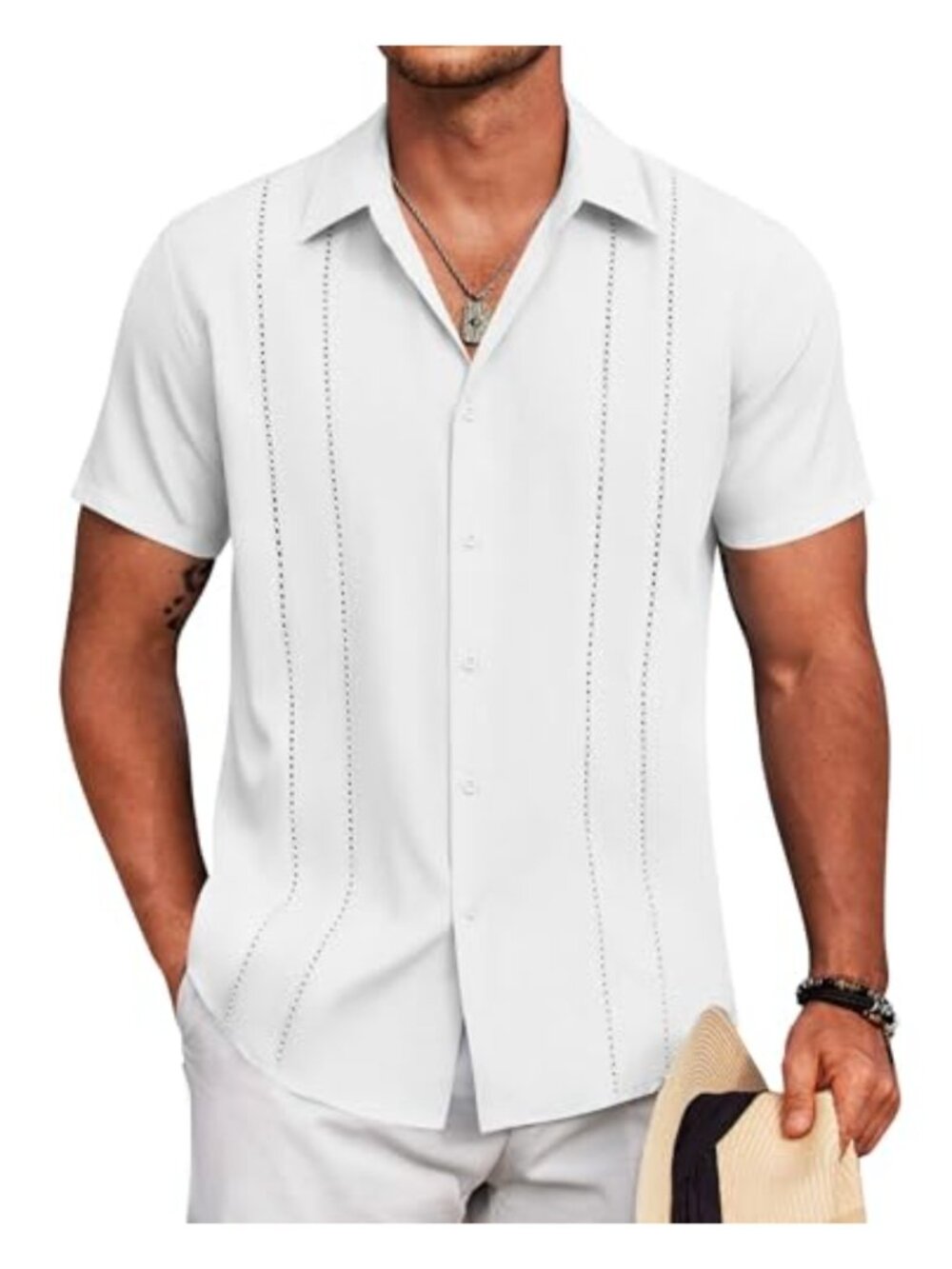 Mens Cuban Guayabera Shirt Short Sleeve Button Down Summer Beach Vacation